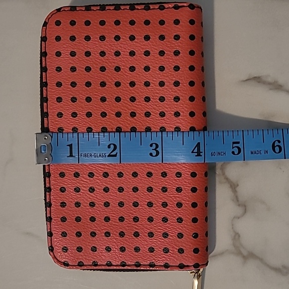 Fossil Leather Coral Pink Black Polka Dots Wallet Wristlet Practical Errands - Picture 10 of 10